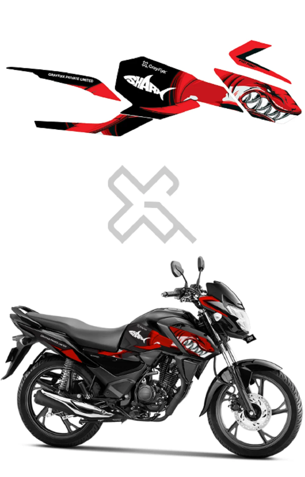 Red Shark Edition Half Body Sticker Compatible with Shine SP 125 | Made In Premium Gloss Vinyl With FPF(Fade Protection Film), Water Proof, Precut Sticker, Pack Of 1 Compatible with Both Side